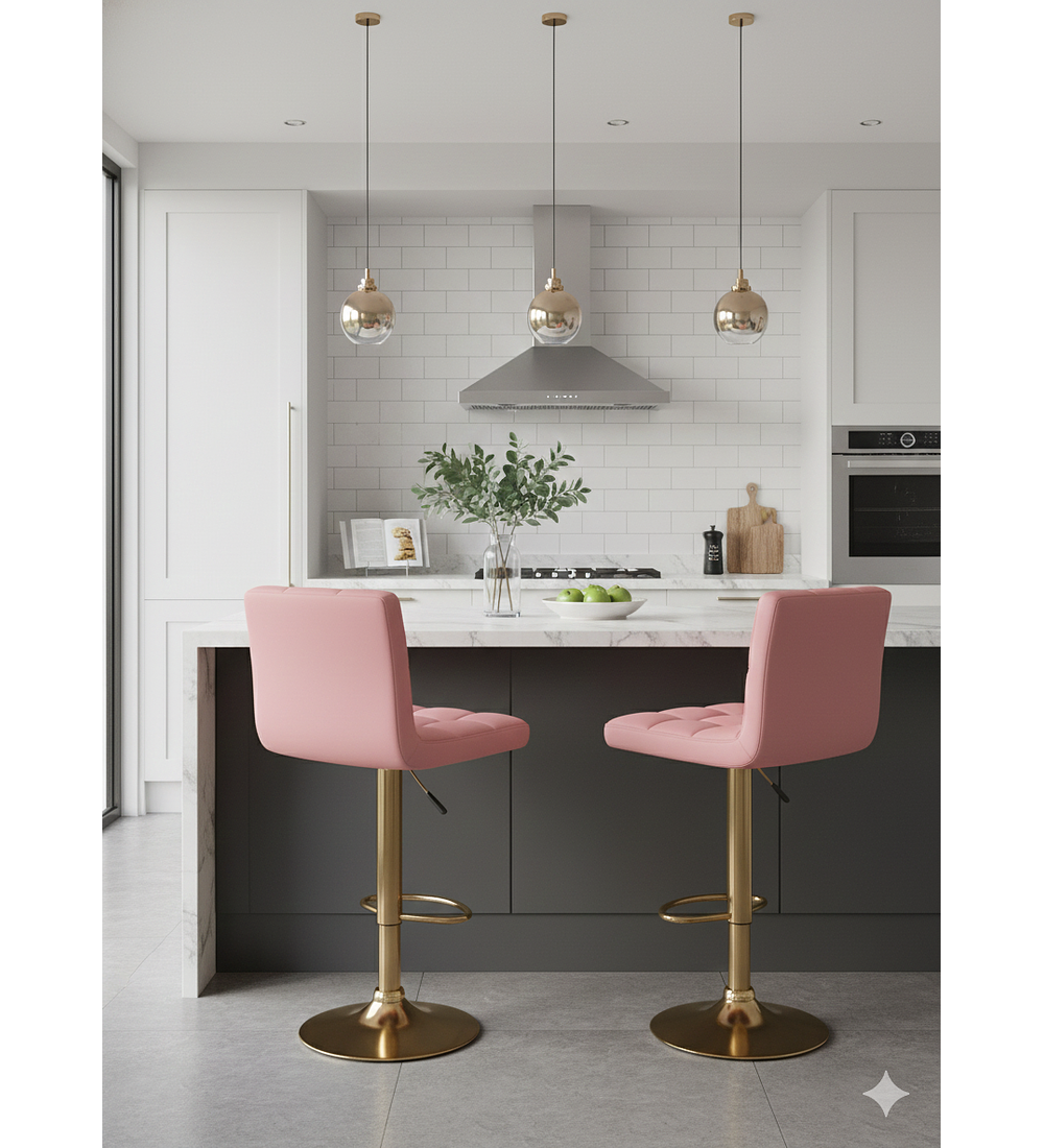 TABURETE CUADRICULADO FELPA BASE DORADA 