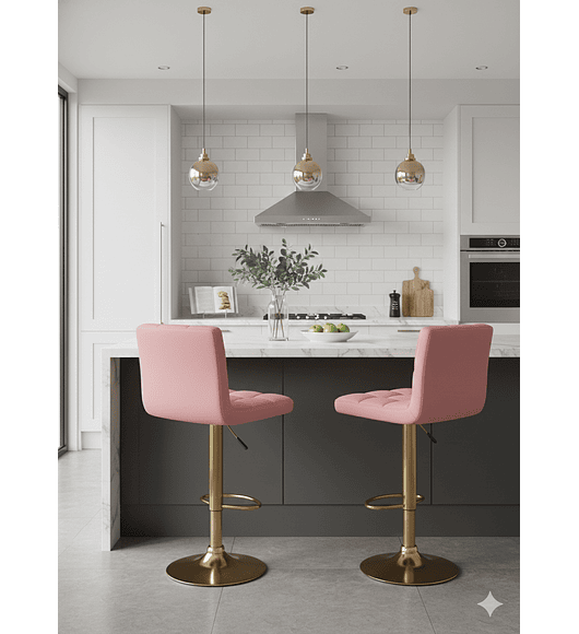 TABURETE CUADRICULADO FELPA BASE DORADA  - ROSADO