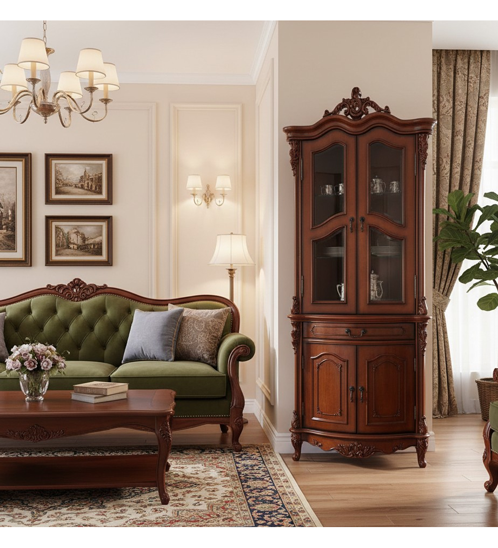 VITRINA ESQUINERA CAOBA