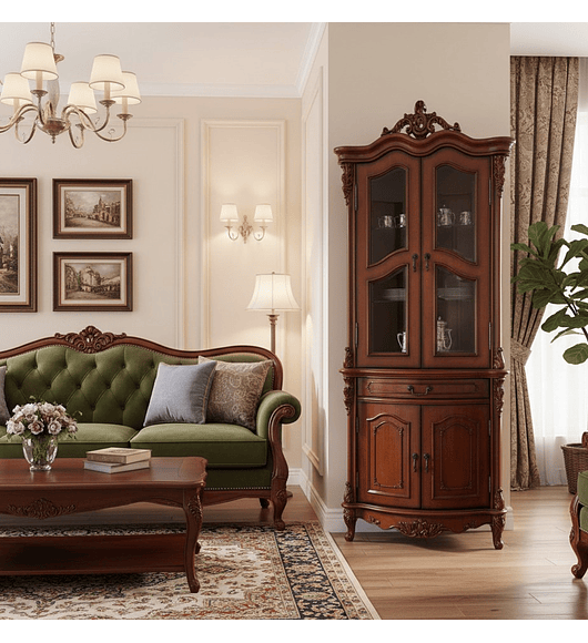 VITRINA ESQUINERA CAOBA