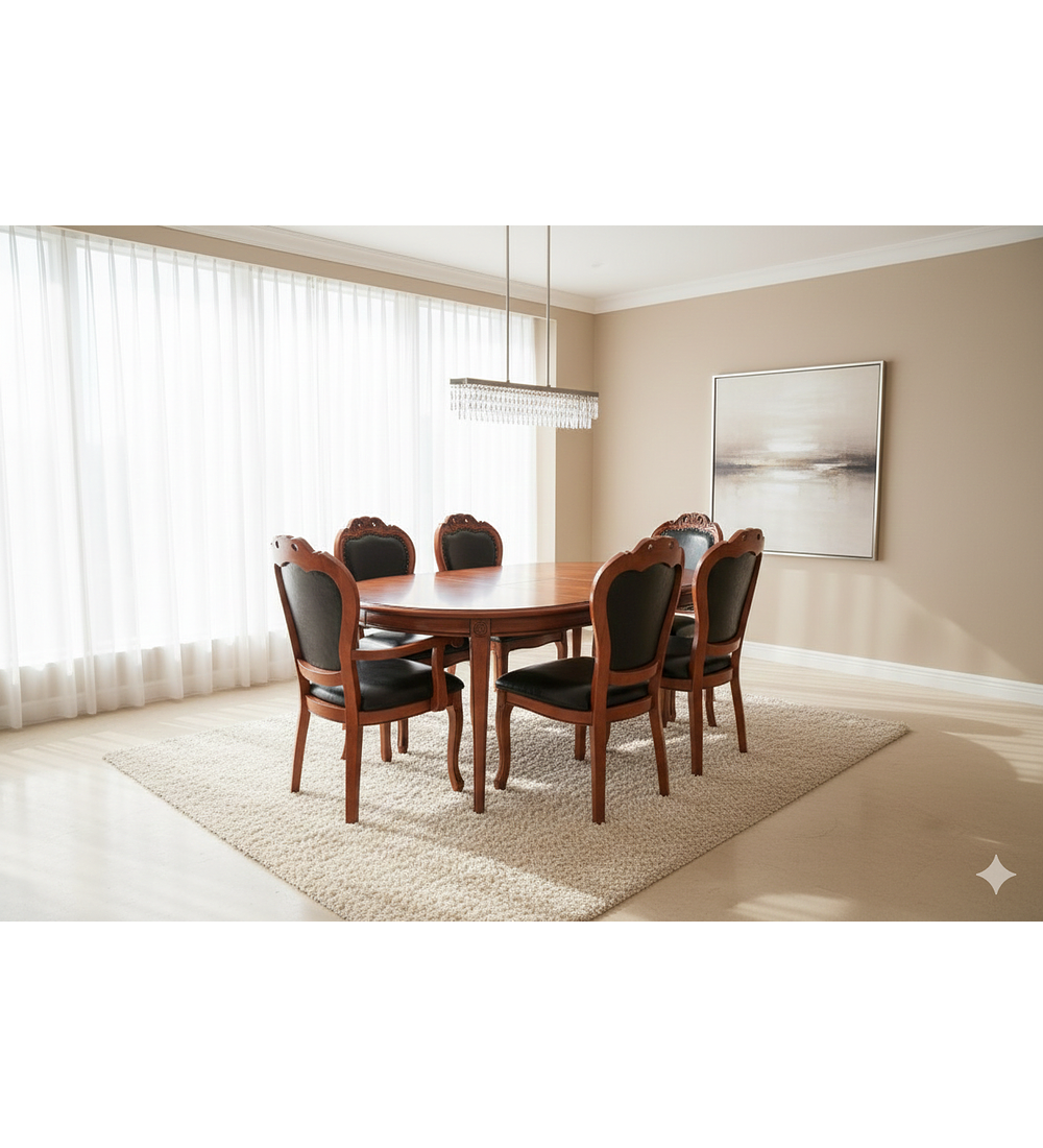 COMEDOR OVALADO  ROBLE AMERICANO 6 SILLAS PORTLAND