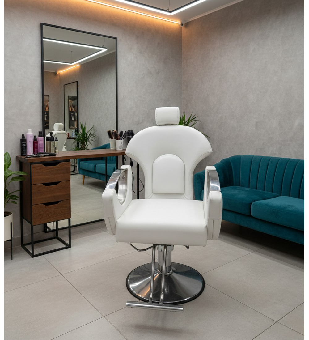 SILLA DE PELUQUERIA Y BARBERIA CON APOYA BRAZOS PLATEADOS