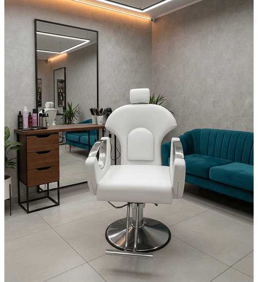 SILLA DE PELUQUERIA Y BARBERIA CON APOYA BRAZOS PLATEADOS