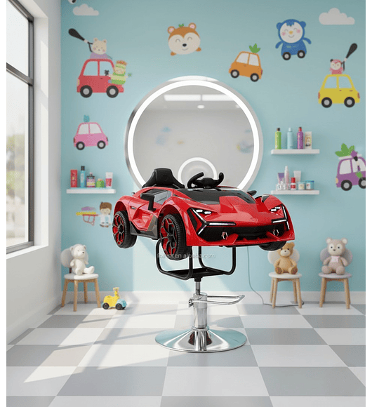 SILLA DE PELUQUERIA Y BARBERIA INFANTIL AUTO ROJO