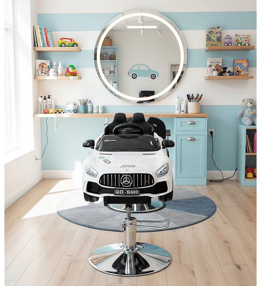 SILLA DE PELUQUERIA Y BARBERIA INFANTIL AUTO BLANCO