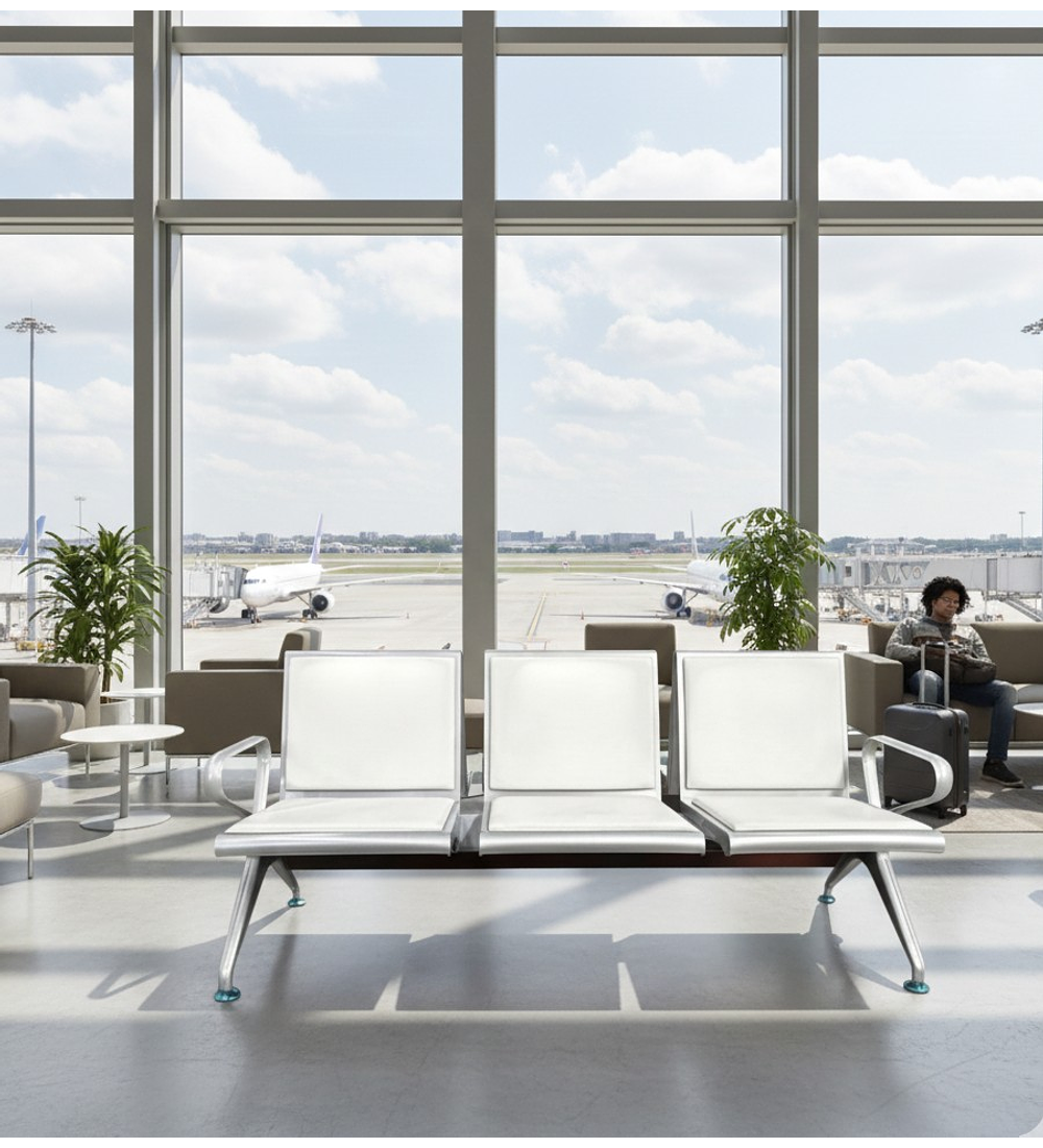 SILLA BANCA DE ESPERA ECOCUERO 3 PUESTOS BLANCO