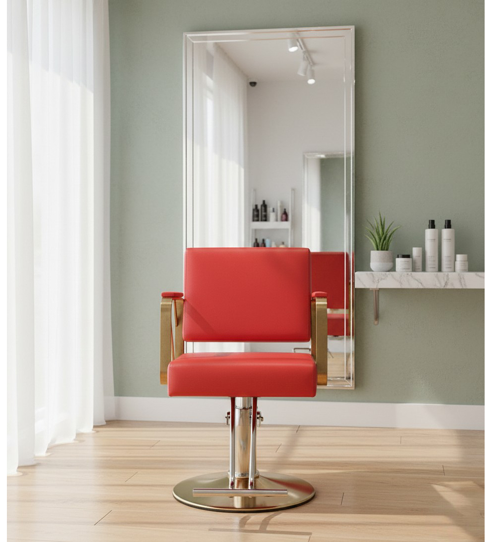 SILLA DE PELUQUERIA ECO CUERO ROJO