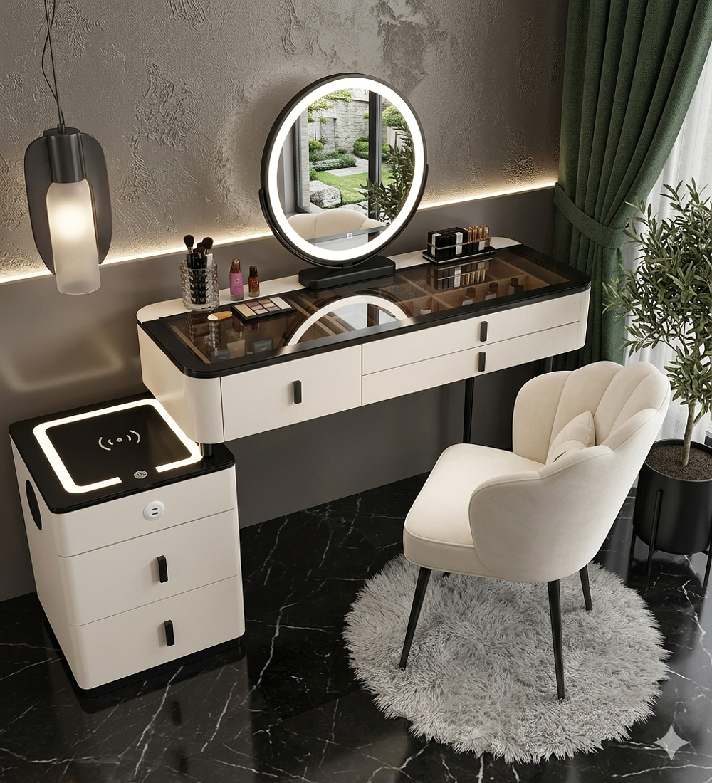 TOCADOR GOLD CON LUCES LED Y ASIENTO 