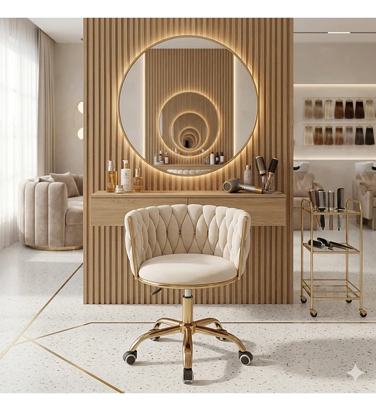 SILLA DE ESCRITORIO VELVET BASE DORADA - BEIGE