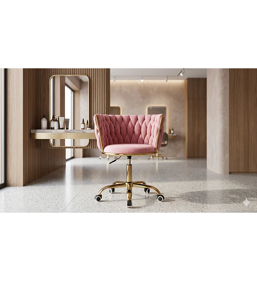 SILLA DE ESCRITORIO VELVET BASE DORADA - ROSADA