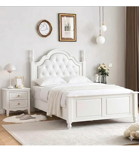 CAMA PLAZA Y MEDIA MODELO PRINCESA - BLANCO