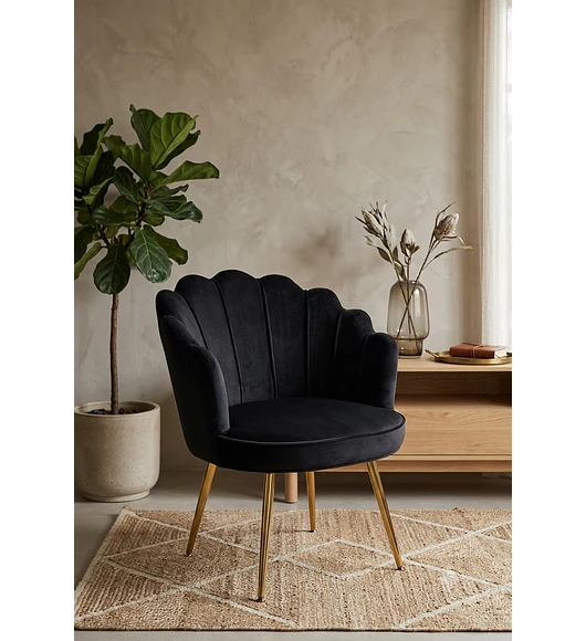 SITIAL MODERNO DE TERCIOPELO FLORAL - NEGRO