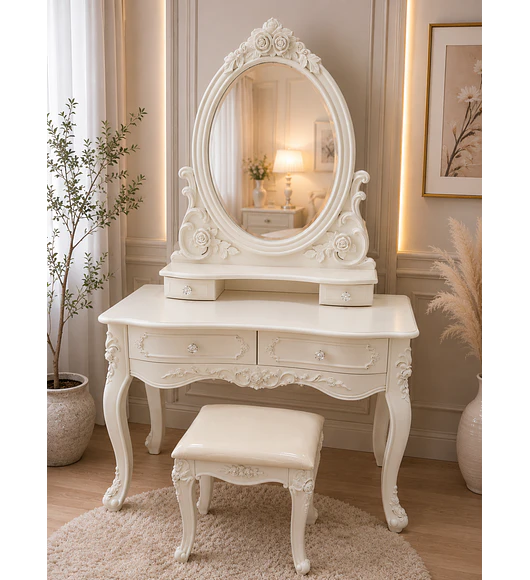 TOCADOR GLAMOUR BLANCO CON ASIENTO 
