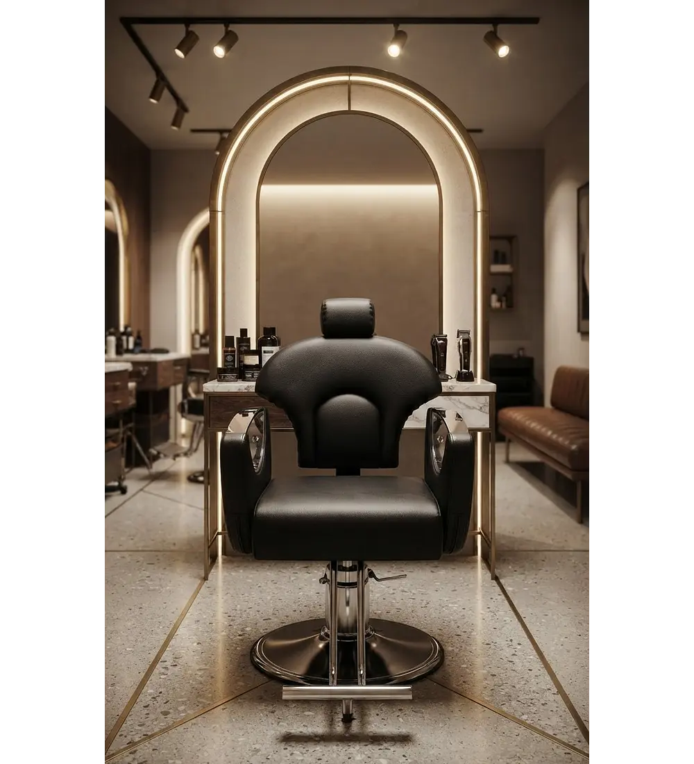 SILLA DE PELUQUERIA Y BARBERIA CON APOYA BRAZOS PLATEADOS