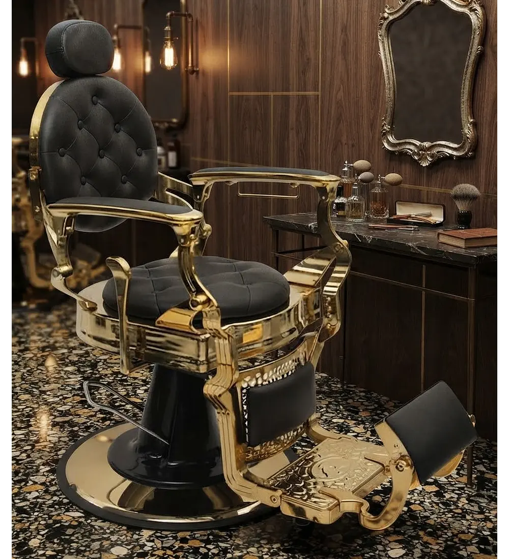SILLON DE BARBERIA CON APOYA CABEZA GOLD