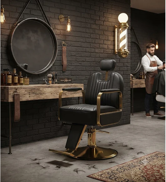 SILLA DE PELUQUERIA Y BARBERIA CON APOYA CABEZA GOLD