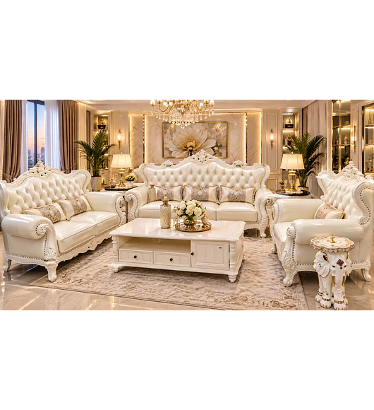JUEGO DE LIVING DE MADERA IMPERIAL - BLANCO