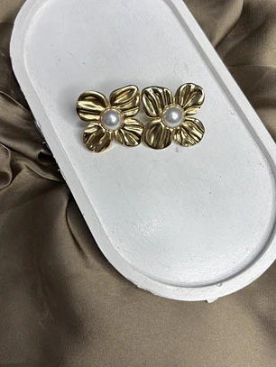 AROS FLOR PERLA DORADA 2