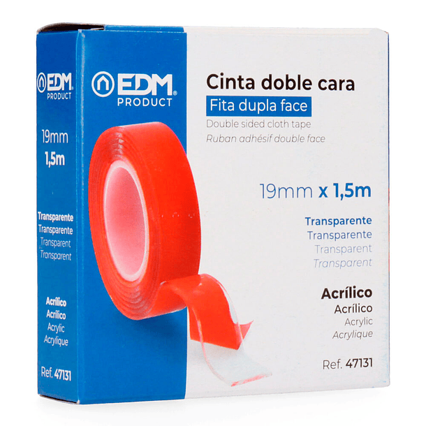 2792- Fita Adesiva Dupla Face Transaparente 19 mm x 1,5 m