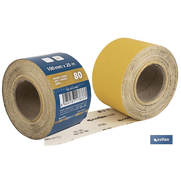 2984- Rolo de lixa 100mm x 25m Grão 100 Cofan