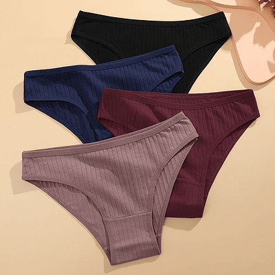 FINETOO 3PCS/SET Women's Cotton Panties Soft Striped Underpants Sexy Solid Color Briefs Female Comfortable Stretch Lingerie M-XL