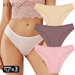 FINETOO 3PCS/SET Women's Cotton Panties Soft Striped Underpants Sexy Solid Color Briefs Female Comfortable Stretch Lingerie M-XL