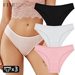 FINETOO 3PCS/SET Women's Cotton Panties Soft Striped Underpants Sexy Solid Color Briefs Female Comfortable Stretch Lingerie M-XL