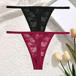 2Pcs/Set Sexy Women Lace Panties Low Waist G-String Underwear Solid Hollow Out Transparent Thong Female Soft Breathable Lingerie