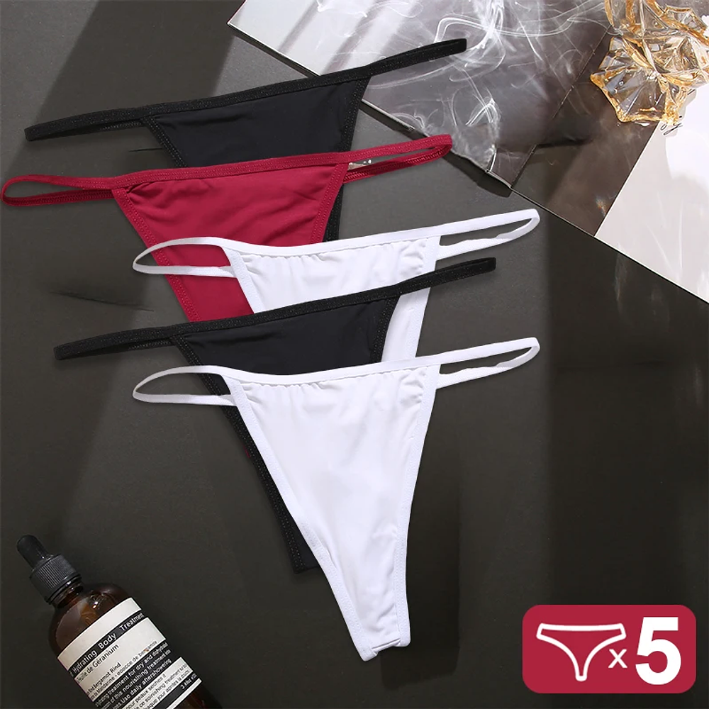 5Pcs Women Sexy G-String Panties Thin Strap Thong Underwear Intimate Thong Low Waist Briefs Lingerie T-back Panty Soft Lingerie