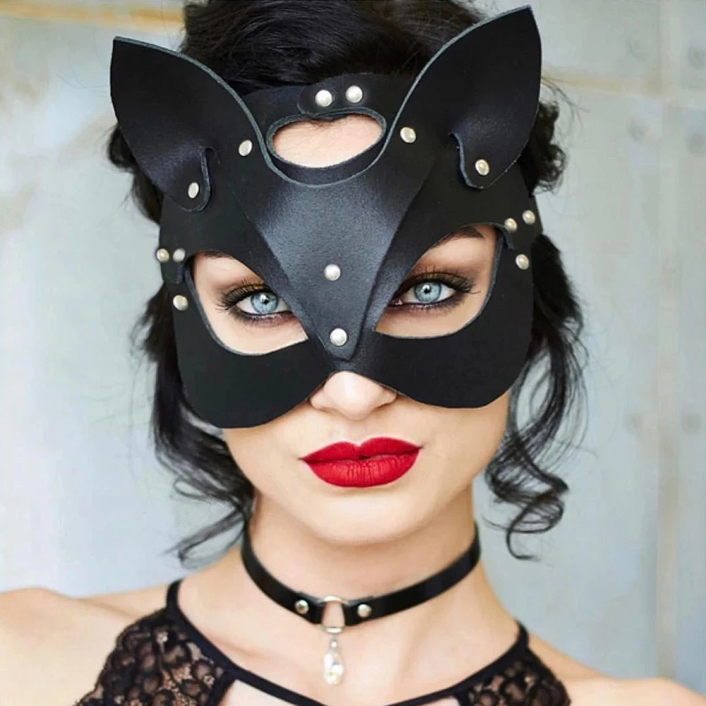 Women Sexy Mask Half Eyes Fox Cosplay Face Cat Faux Leather Masks Halloween Party Erotic Masquerade Adult Sex Toys Accessories