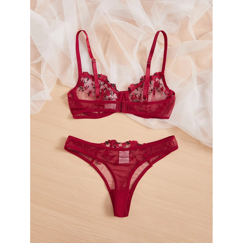 Sexy Lingerie Exquisite Embroidery Floral Ultra-thin Sexy Large Size Lingerie Ladies Lace Transparent Underwear Bra Set S-4XL