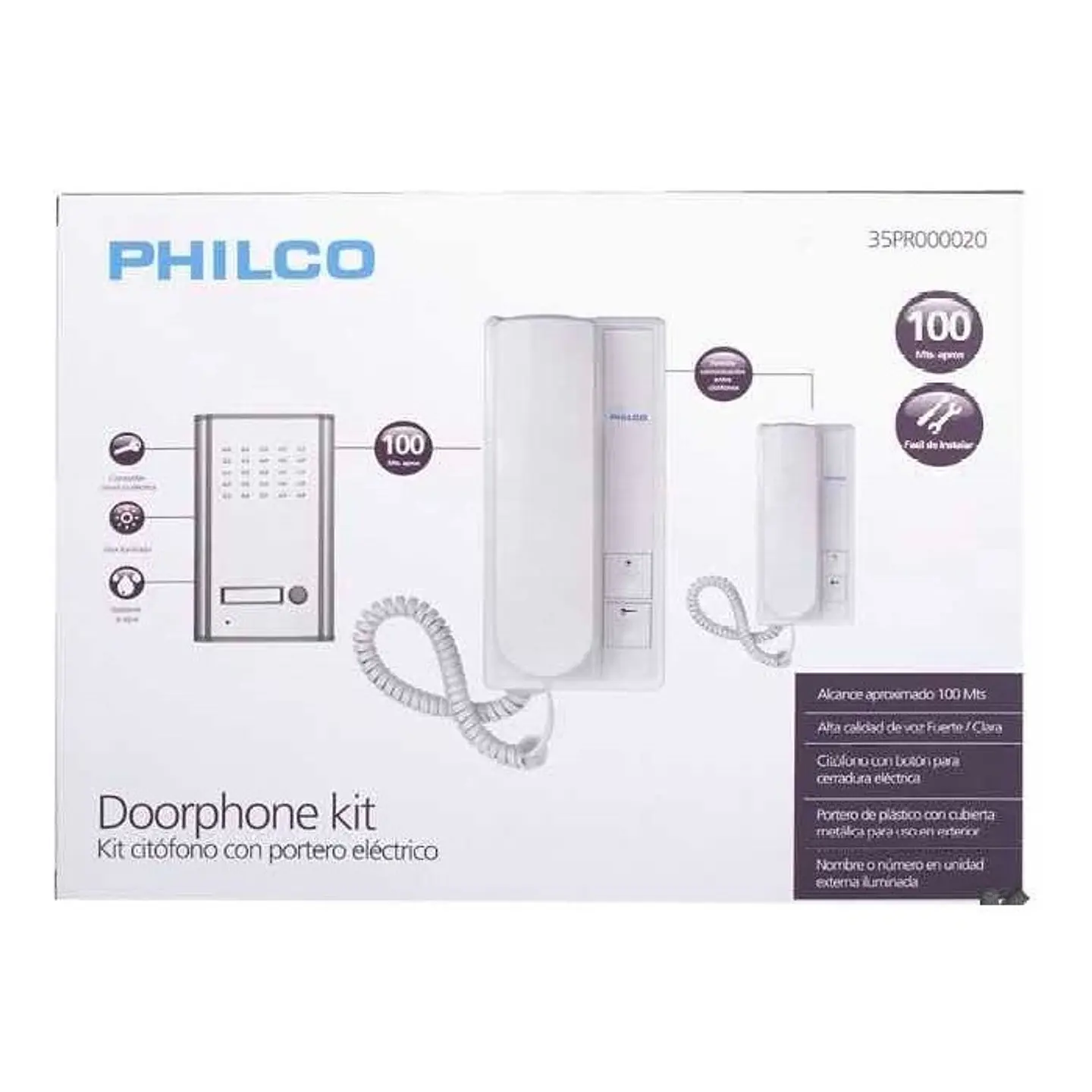 Kit Portero Electrico PR20 + 2 Citofono Philco 2