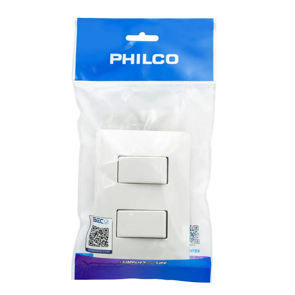 Interruptor Doble Pared Muro 250v 10a Philco Blanco 2
