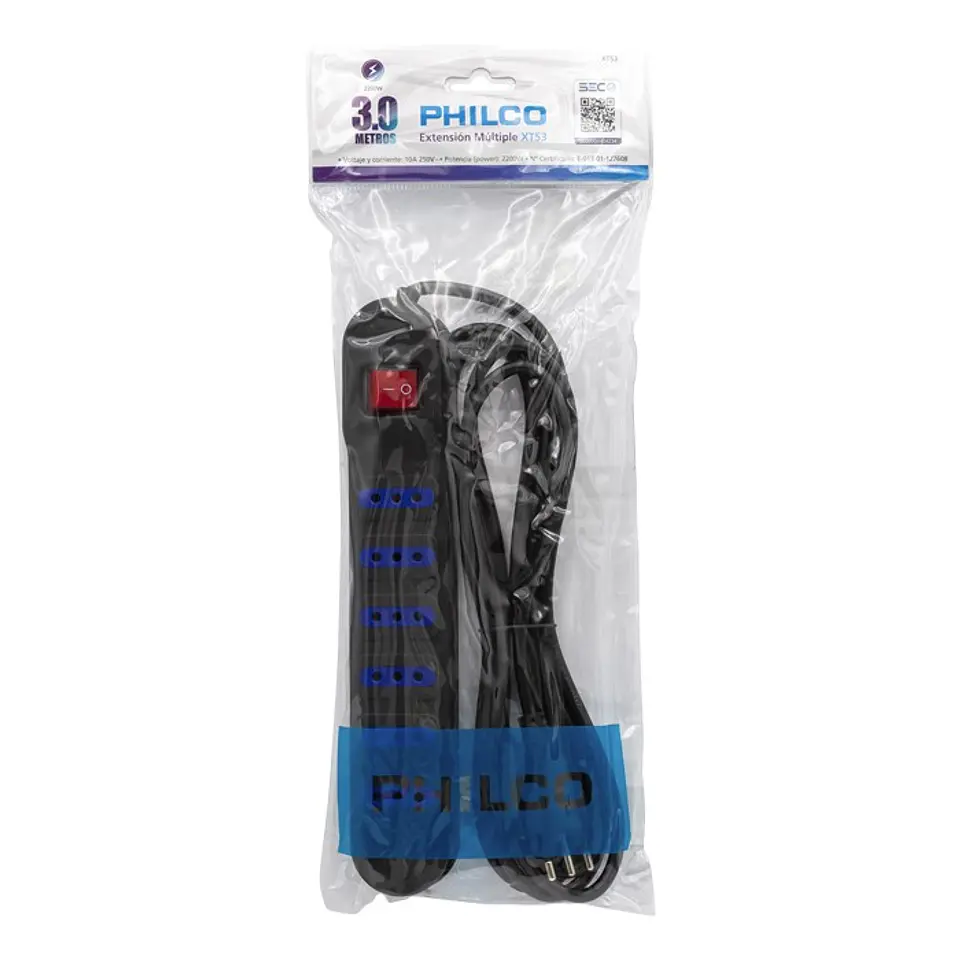 Alargador Eléctrico Philco XT53 3 Mts 6 Pos Negro 3