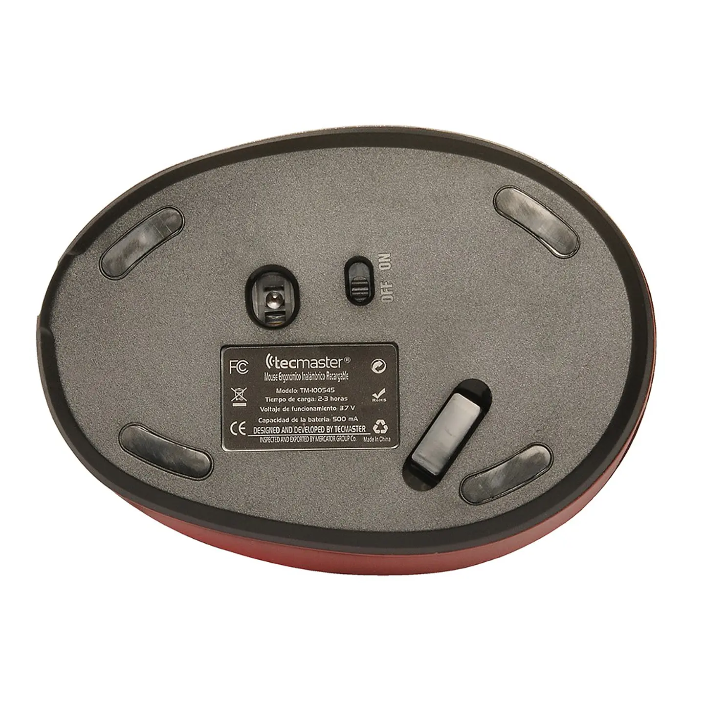 Mouse Ergonómico Tecmaster Inalámbrico Recargable Negro/Rojo 3