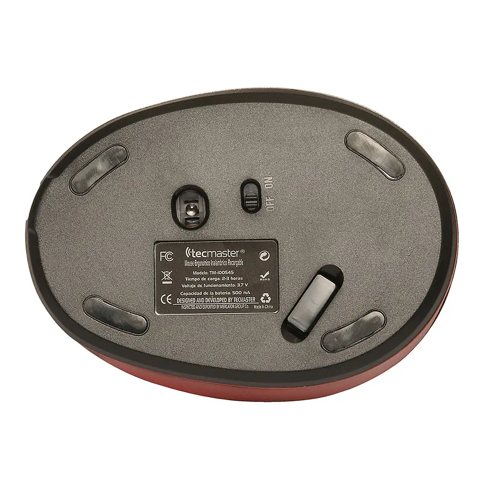 Mouse Ergonómico Tecmaster Inalámbrico Recargable Negro/Rojo 3