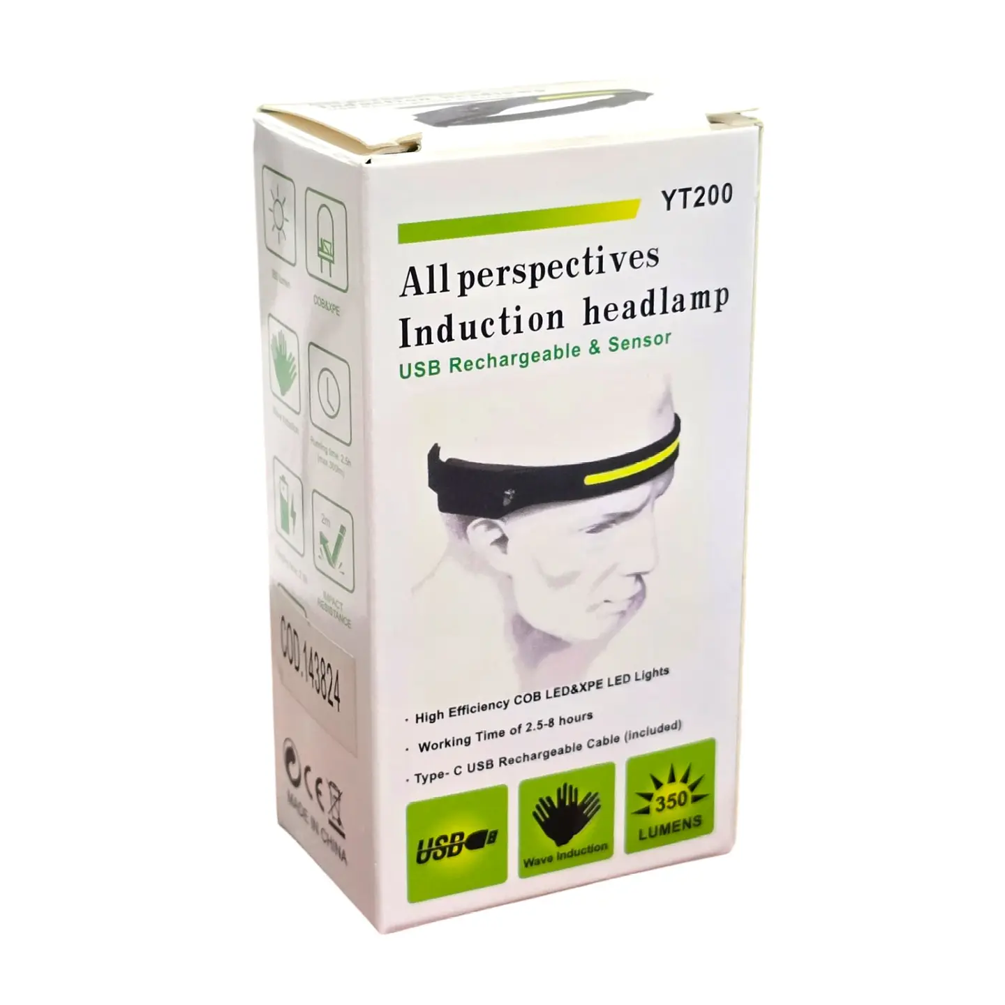Linterna Cintillo Banda LED COB+XPE Recargable con Sensor YT200 5