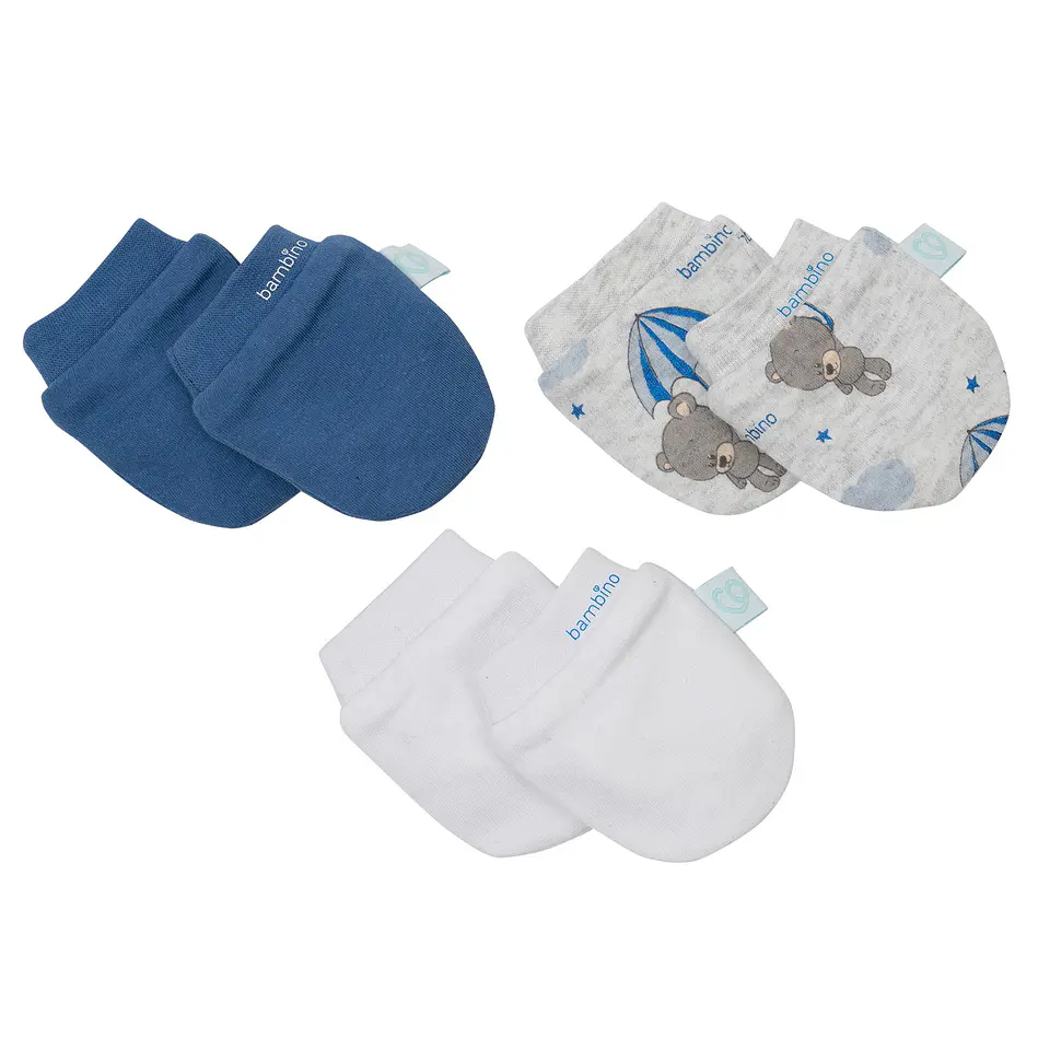 Pack 3 Mitones Para Bebe Bambino Azul 2