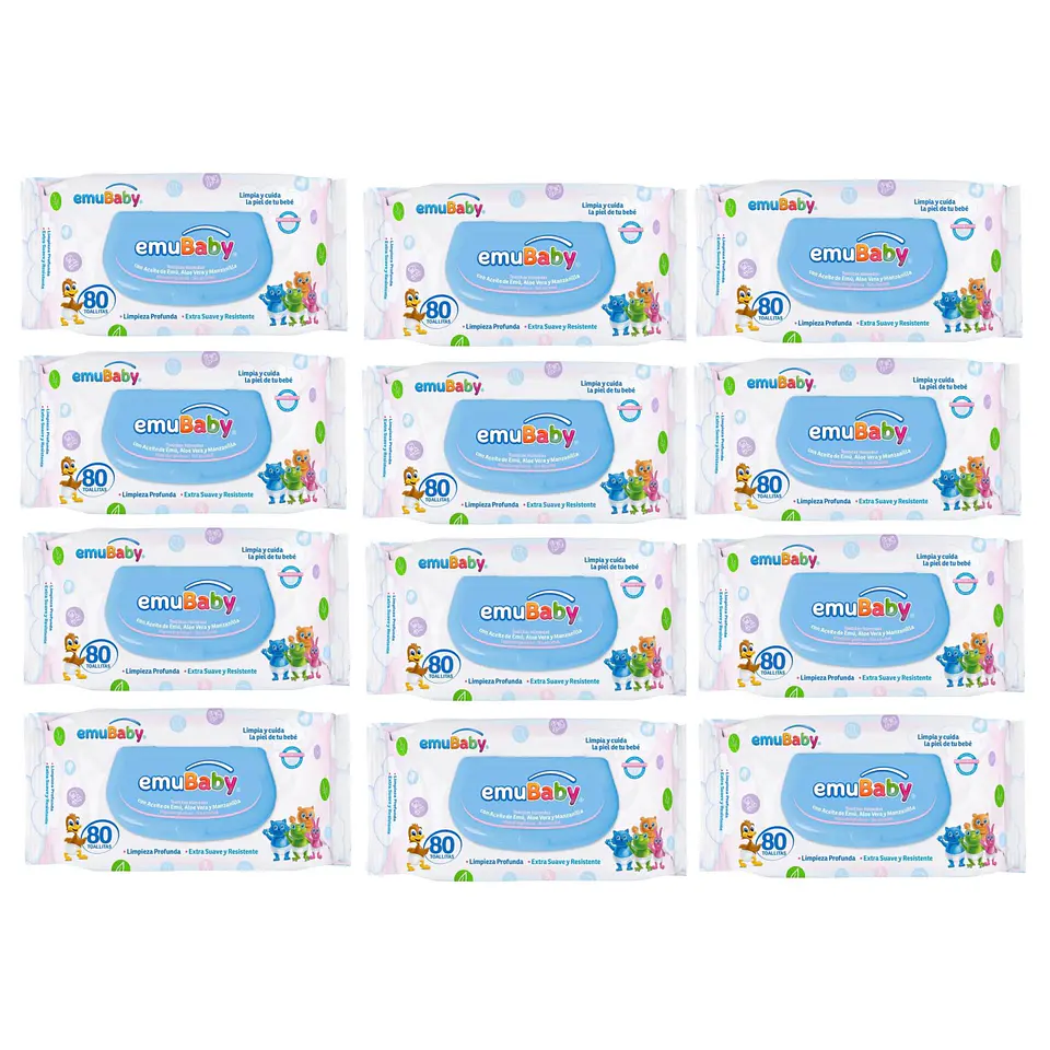 Pack 12 Toallitas Húmedas Emubaby 80 Un Con Tapa Premium 1