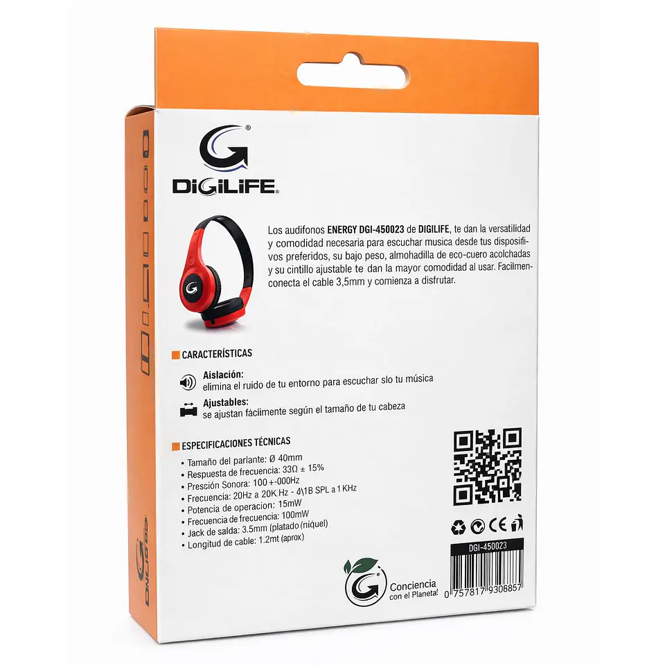 Audífono Cableados Digilife DGL-450023 Sin Mic 3.5mm Rojo 5