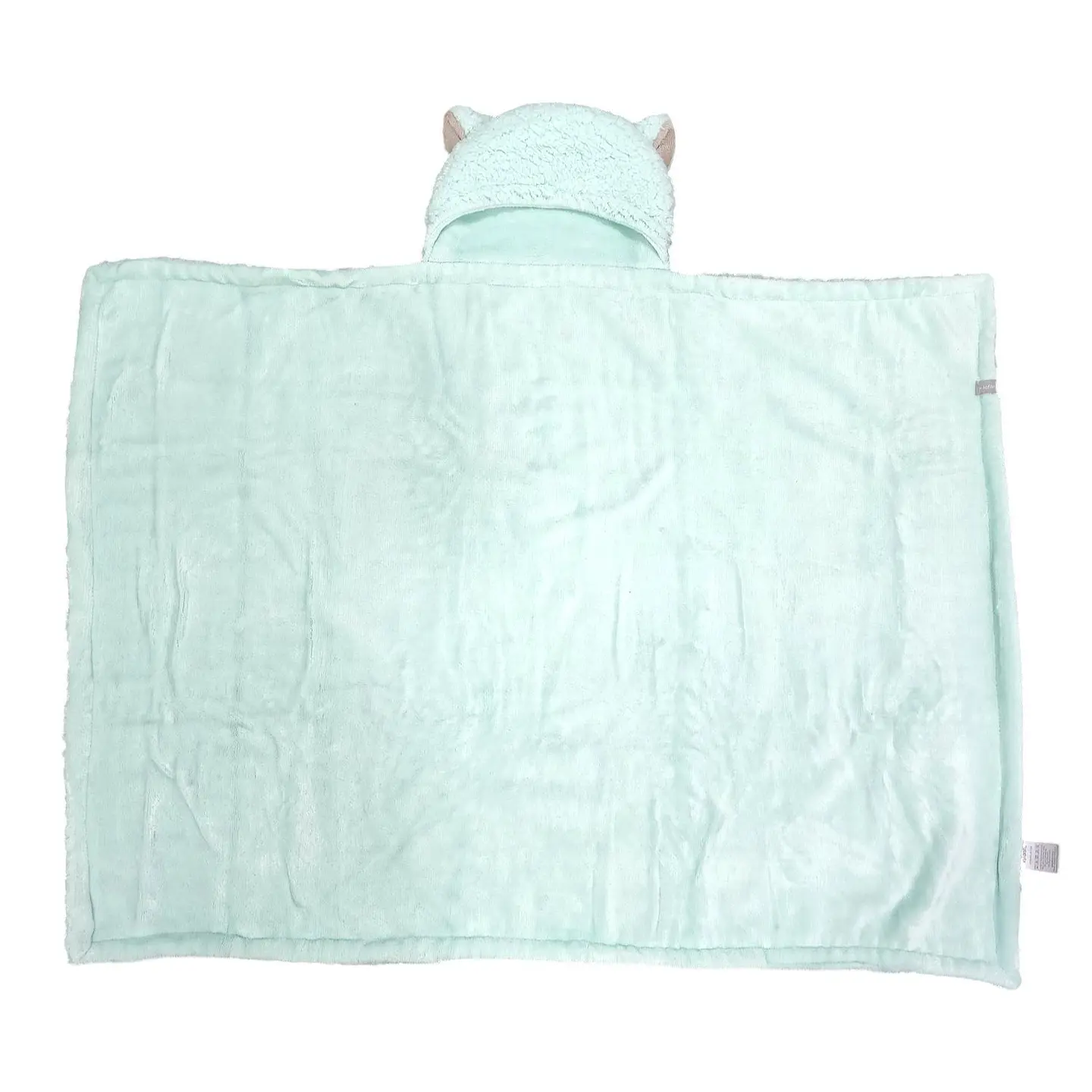 Frazada Poncho Manta Con Capucha Sherpa Infanti Verde Menta 3