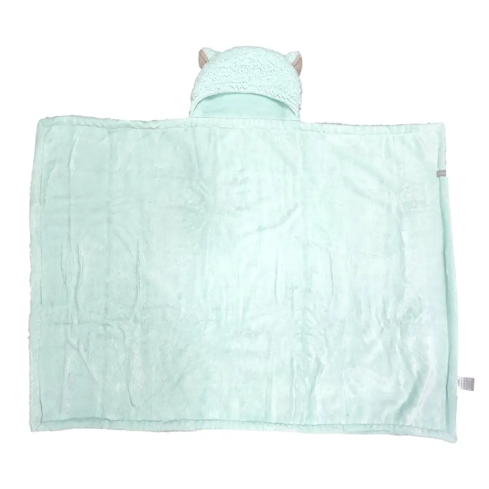 Frazada Poncho Manta Con Capucha Sherpa Infanti Verde Menta 3