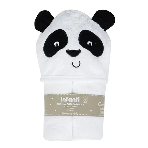 Toalla Capucha Infanti Panda 75x75cm