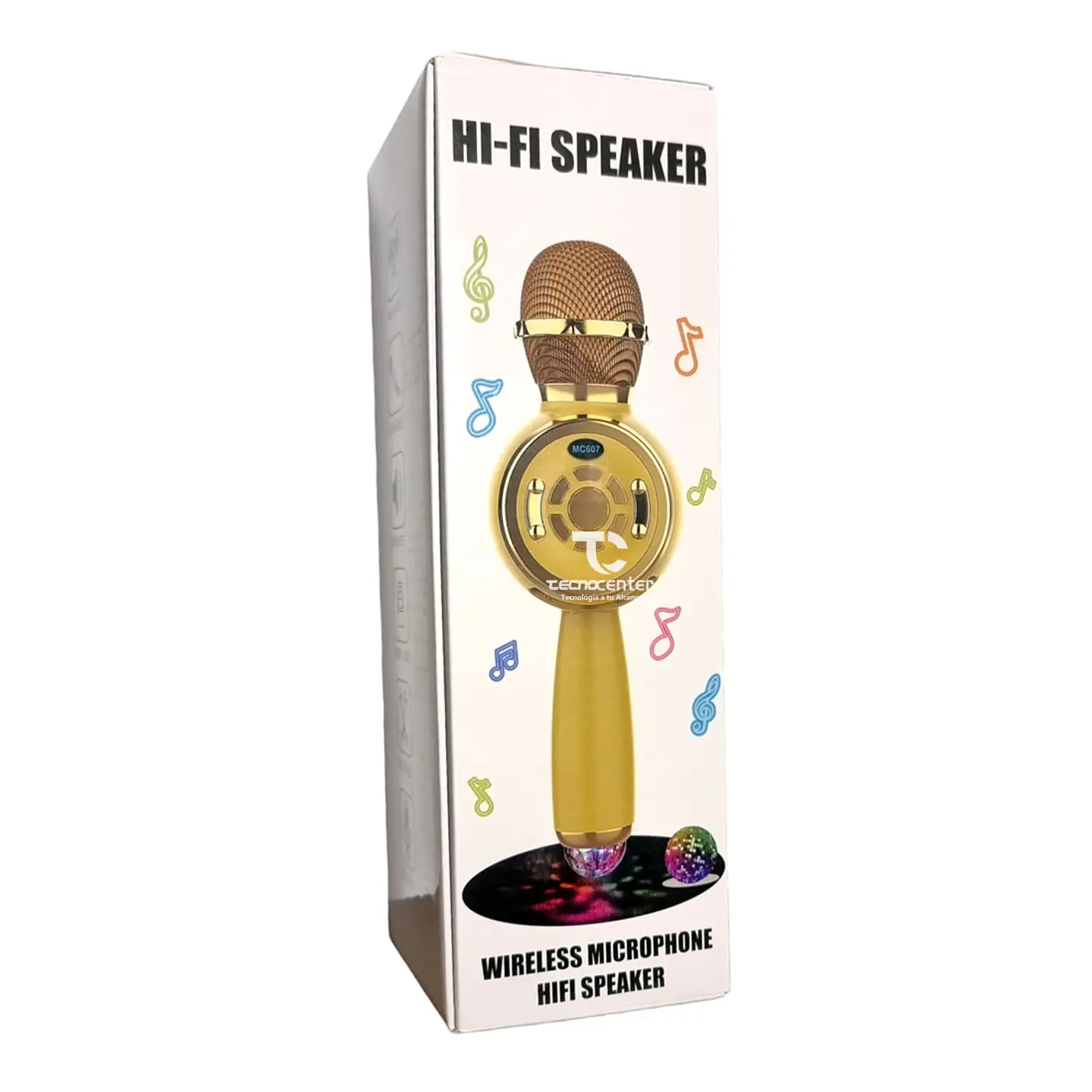 Microfono Karaoke TWS BT con luz Disco Dorado 3