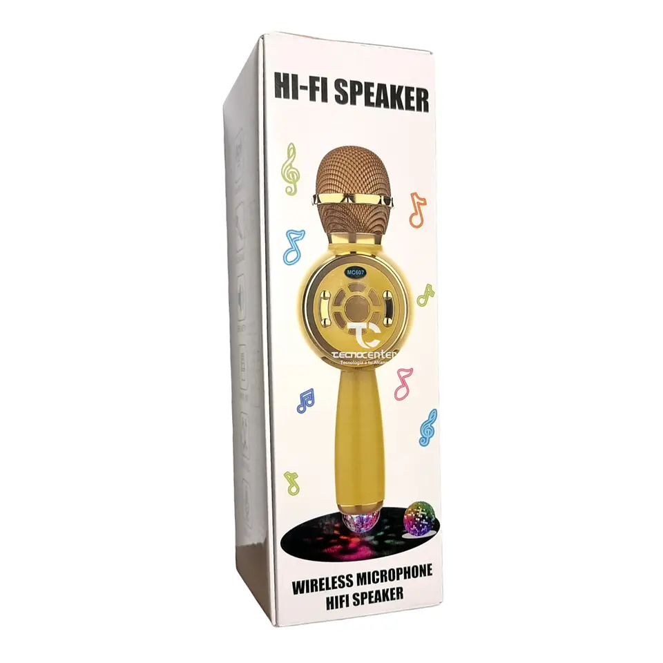 Microfono Karaoke TWS BT con luz Disco Dorado 3