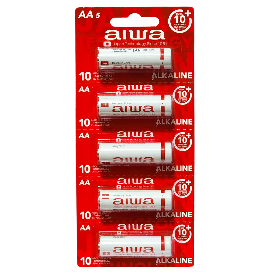Pack 5 Pilas Alcalinas AA Aiwa LR6 Tira 1