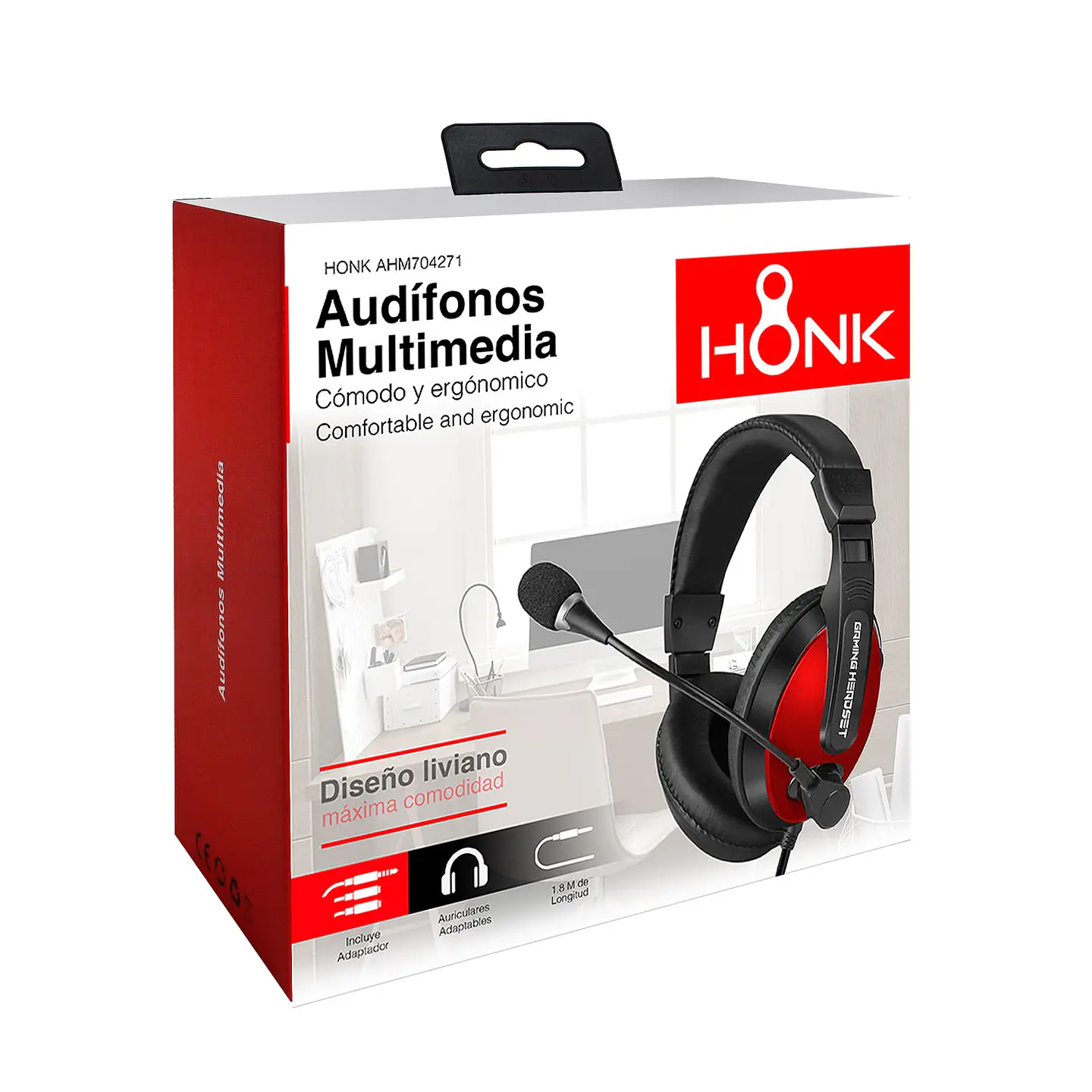 Audifonos Gamer Honk Multimedia Rojo 3.5mm 2