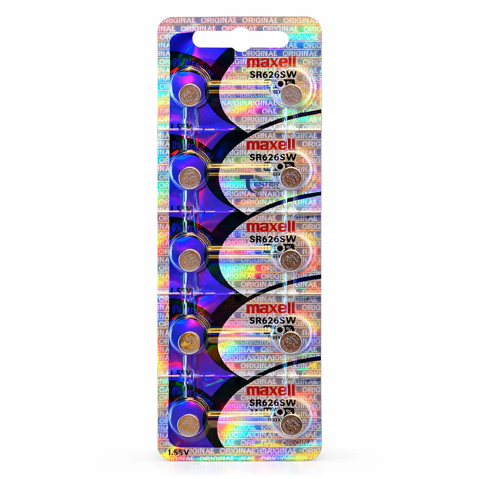Pack 10 Pilas SR626SW (377) 1.55v Maxell Tipo Botón Holograma 1