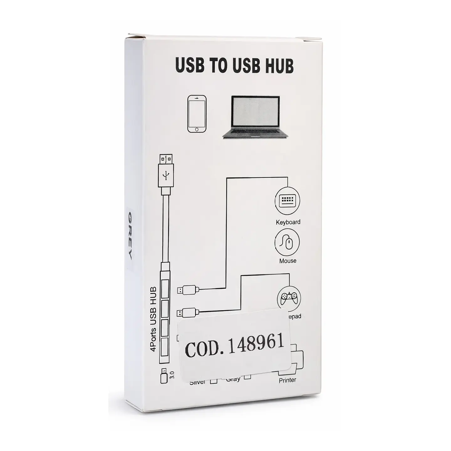 Hub USB 4 Puertos 3.0 Aluminio Gris 2