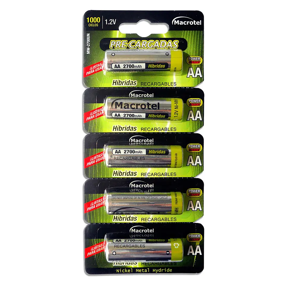 Pack 5 Pilas Recargables AA Macrotel 2700mha 1